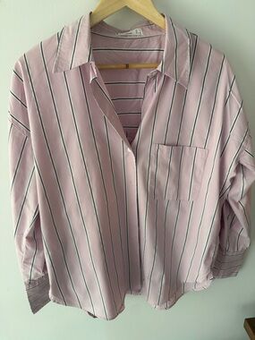 Mango Pink Vertical Stripe Button-Up Shirt